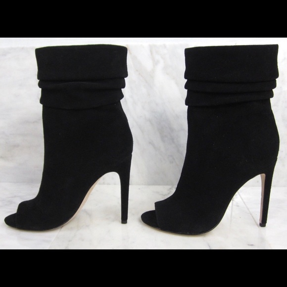 HALSTON HERITAGE Black Suede SANDRA High Heel Slouchy Open Toe Ankle Booties 7 - Picture 4 of 10